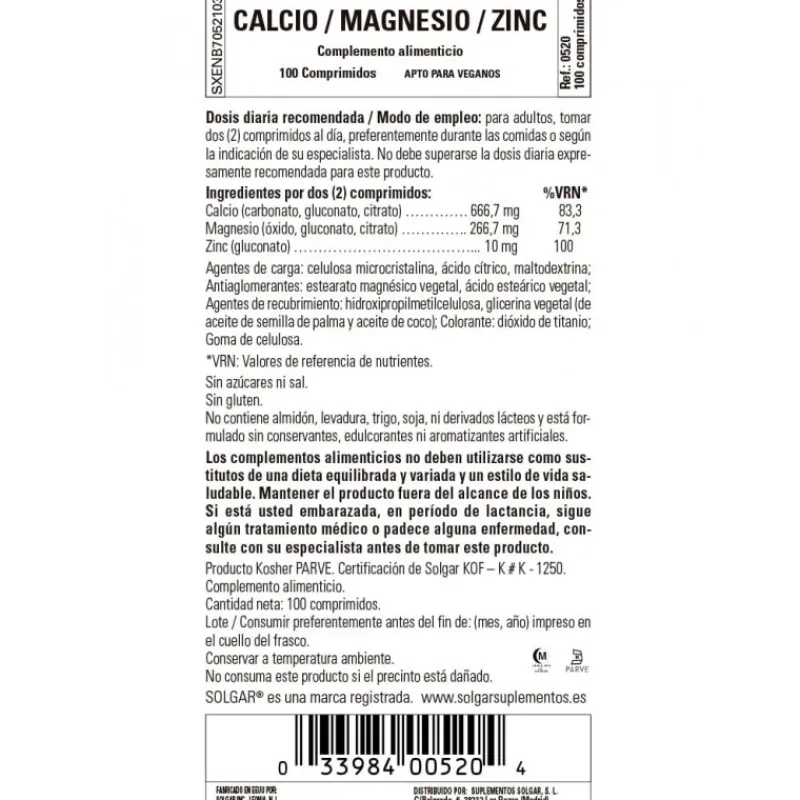 Clearance CALCIO / MAGNESIO PLUS ZINC 100 COMPRIMIDOS Cuidados Musculares