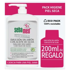 Hot PACK  EMULSIÓN SIN JABÓN CON ACEITE DE OLIVA 1L+ 200ML DE REGALO Estuches