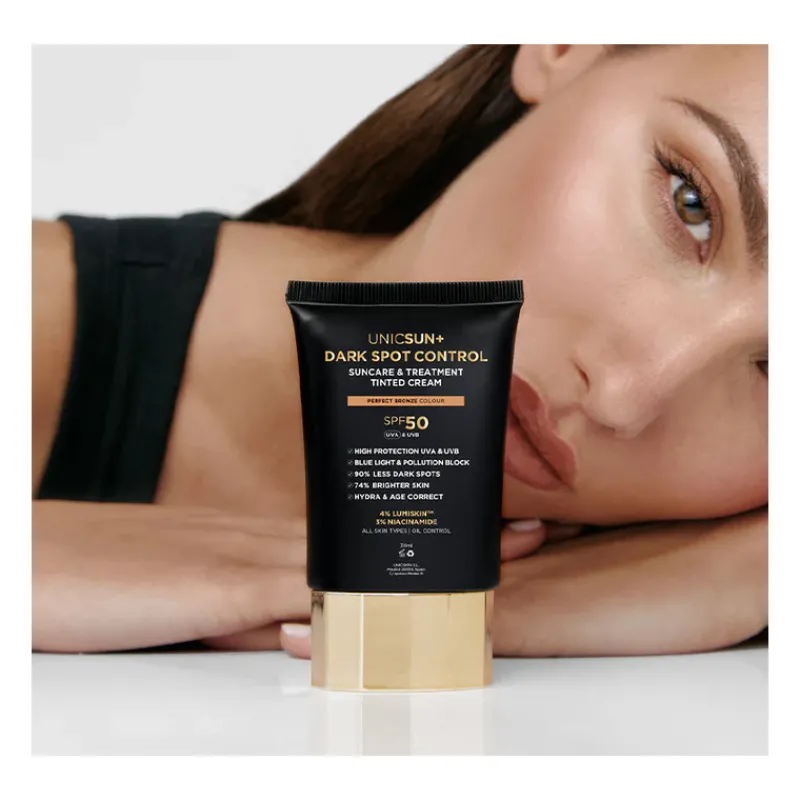 New UNICSUN+ DARK SPOT CONTROL SUNCARE & TREATMENT TINTED CREAM Protección Con Color|Spf