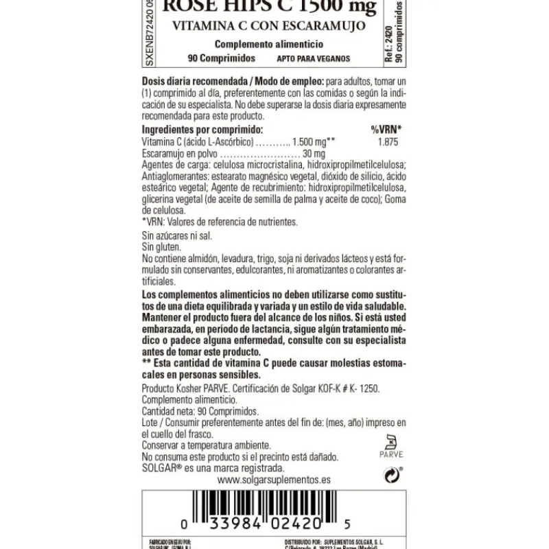 Clearance VITAMINA C 1500 MG CON ROSE HIPS 90 COMPRIMIDOS Vitaminas Y Minerales|Complementos Alimenticios
